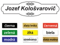 Plastová menovka s hrúbkou 1,2 mm použiteľná na dvere aj schránku je vyrobená z farebného plastu.Máte starú a odpudivo vyzerajúcu menovku na dverách vašej kancelárie? Vymeňte ju skôr, ako si to váš klient všimne. Je to totiž to prvé, čo zákazník vníma pri vstupe do vašej kancelárie. My vám ponúkame širokú škálu farieb (čierna, biela, žltá, modrá, zlatá, strieborná, zelená), typov povrchu (lesklý a matný), tvarov a typov písma, stačí si len vybrať. V prípade záujmu o individuálne riešenie sa vašim požiadavkám vieme prispôsobiť, stačí nás len  kontaktovať emailom alebo telefonicky. Menovky namontujete rýchlo a jednoducho, vďaka samolepiacej páske na zadnej strane, ktorá spoľahlivo priľne na akýkoľvek typ povrchu.  V prípade záujmu dodávame aj s otvormi na priskrutkovanie.